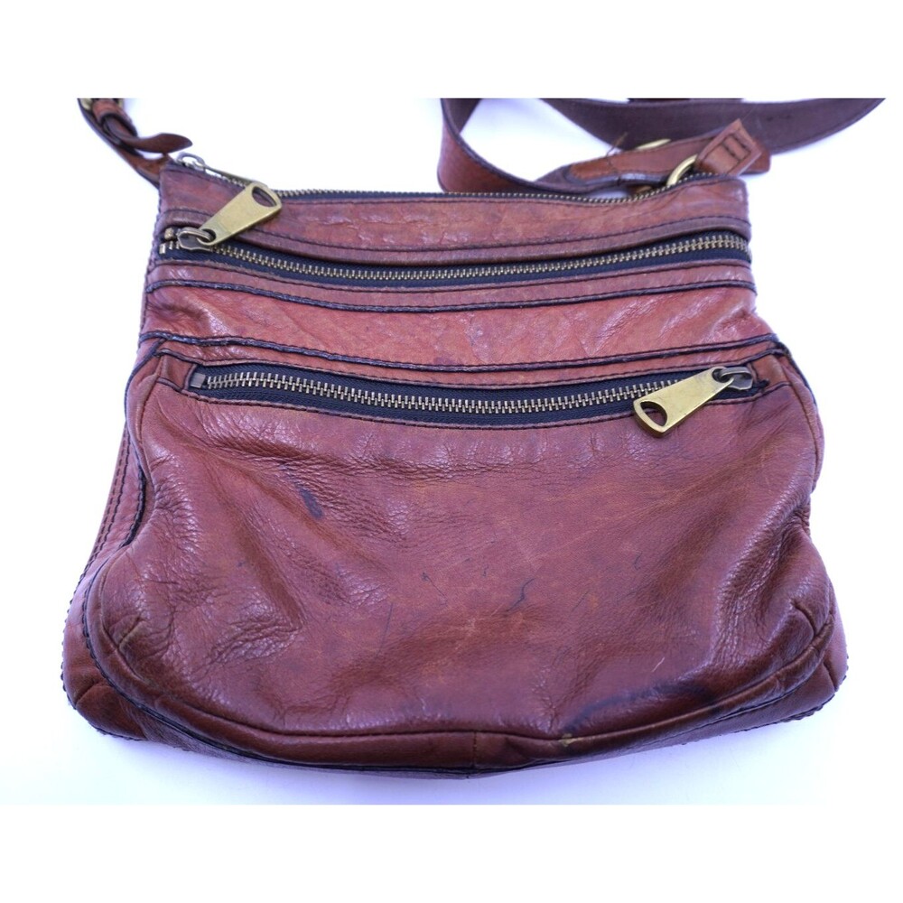 FOSSIL Explorer Crossbody Purse Bag Leather 3 Zippers Hobo Medium Brown
